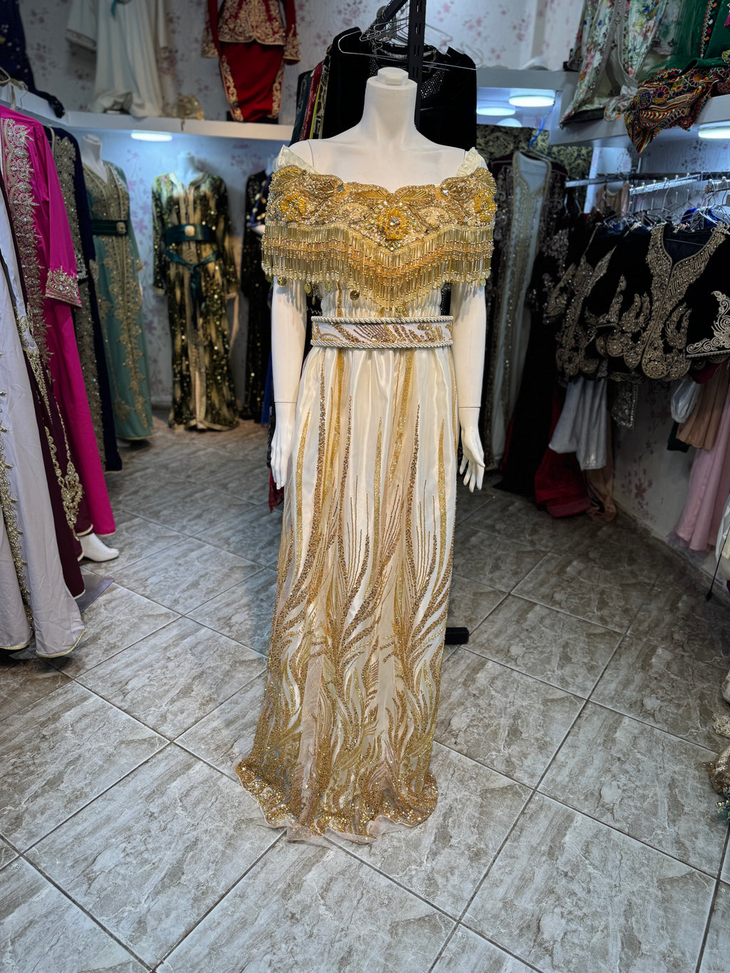 👑 البلوزة الوهرانية الملكية (ذهبي لامع)